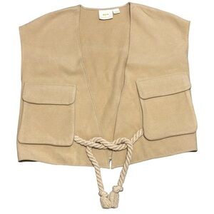NWT Maeve by Anthropologie Cropped Sweater Vest Boxy  Academia Utility tan  Rope